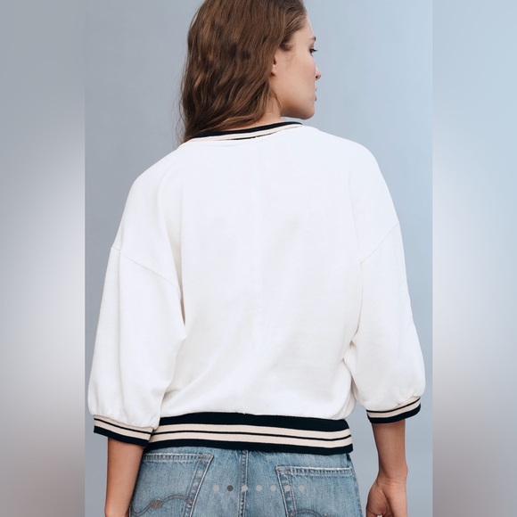 Anthropologie Pilcro Beaded Crewneck Varsity Sweatshirt in White - Picture 4 of 5